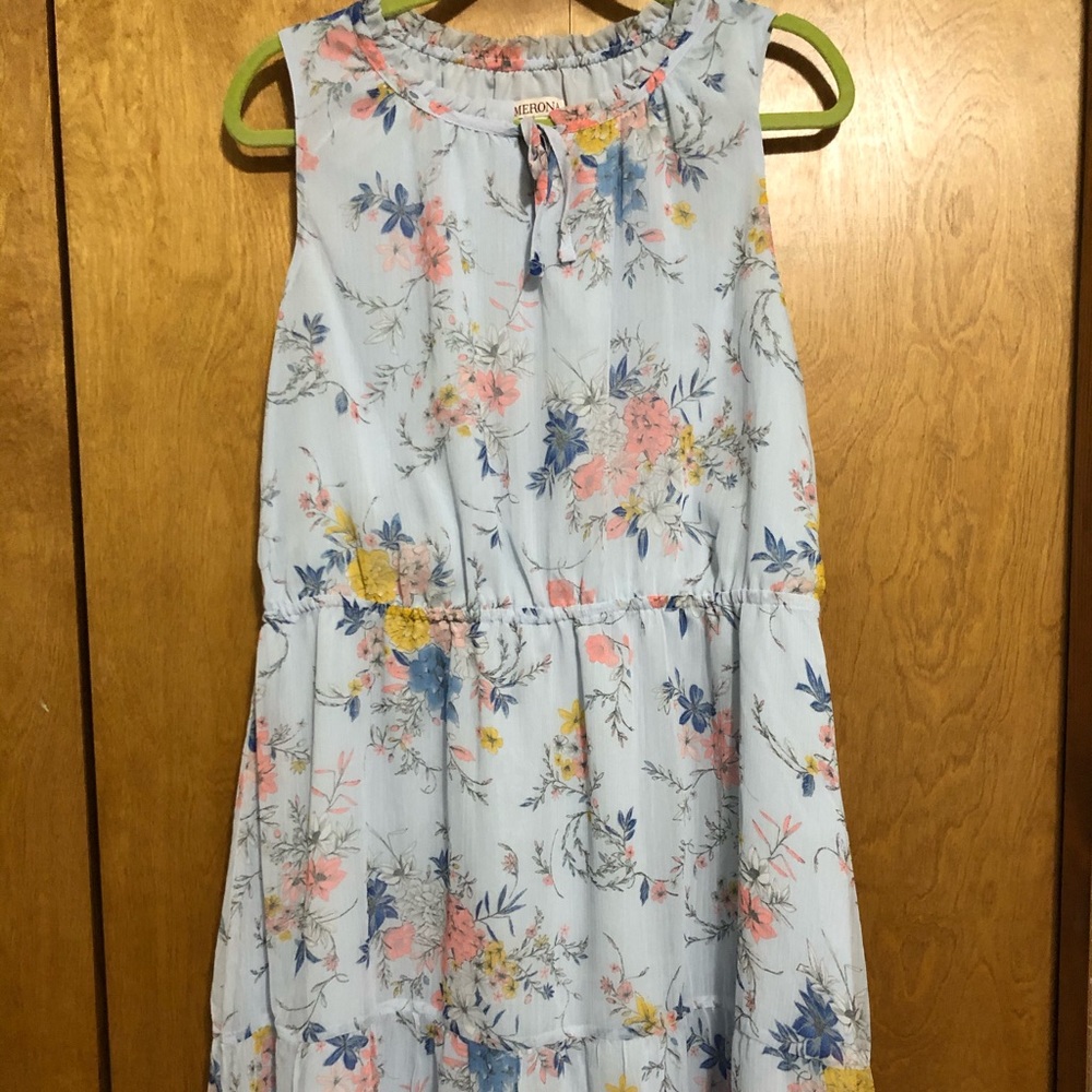 Light blue floral sleeveless dress